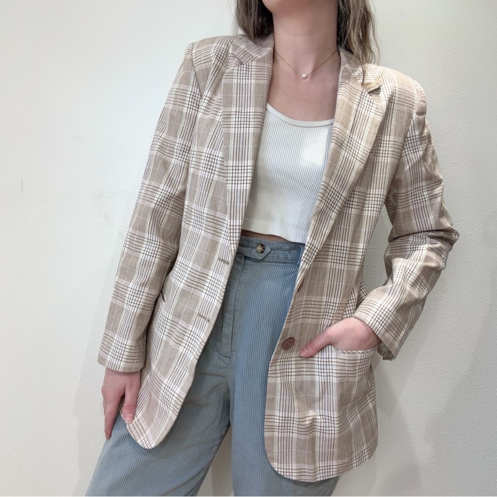 Vintage Neutral Plaid Blazer - Picture 2 of 5